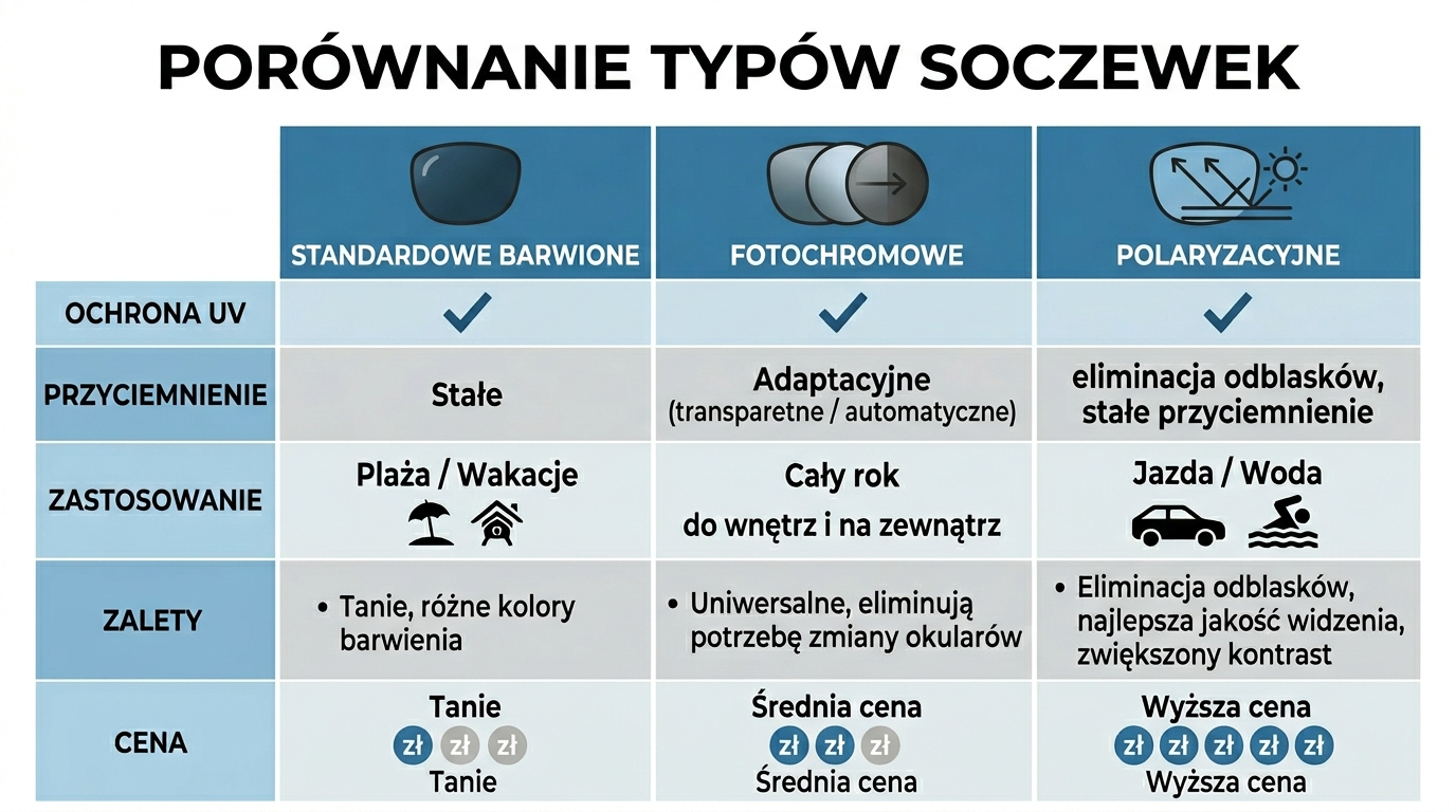 Szczegółowa tabela porównawcza różnych technologii soczewek